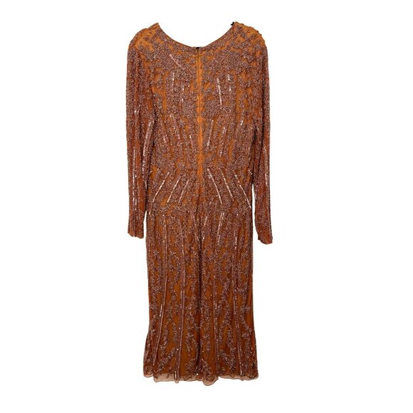 Mac Duggal Copper Beaded Sz 16W NEW Midi Embellished Dress - Picture 4 of 7